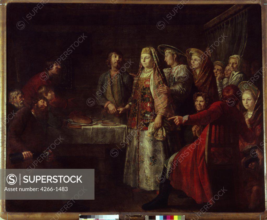 Stock Photo: 4266-1483 Engagement by Mikhail Shibanov, oil on canvas, 1777, ?-after 1789, Russia, Moscow, State Tretyakov Gallery, 199x244
