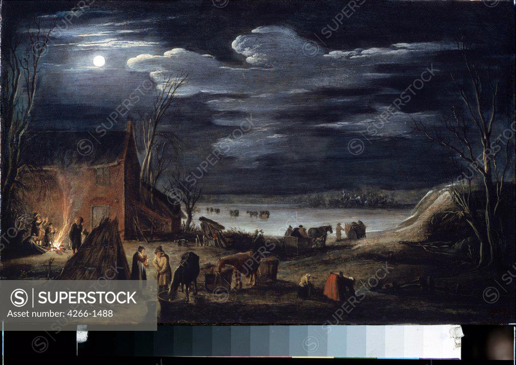 Stock Photo: 4266-1488 Night by Jan van de II Velde, oil on wood, 1593-1641, Russia, St. Petersburg, State Hermitage, 30x44, 5