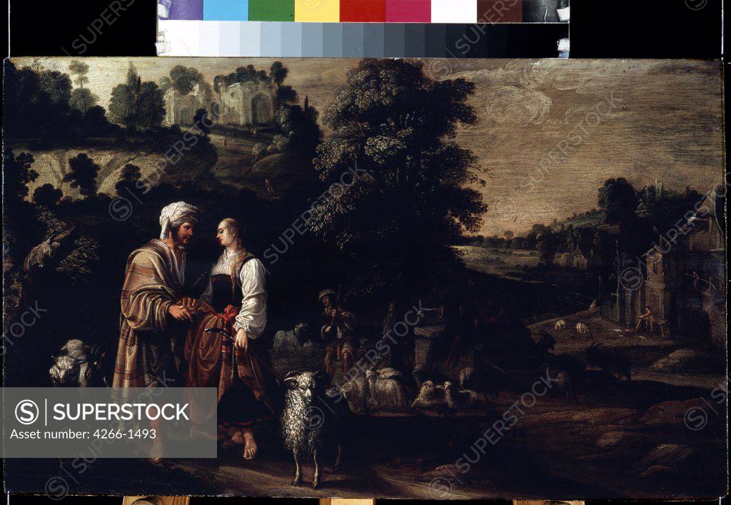 Stock Photo: 4266-1493 Jacob and Rachel by Jacobus Wabbe (Jacques Waben), oil on wood, 1624, active 1602-1634, Russia, St. Petersburg, State Hermitage, 38x62, 5