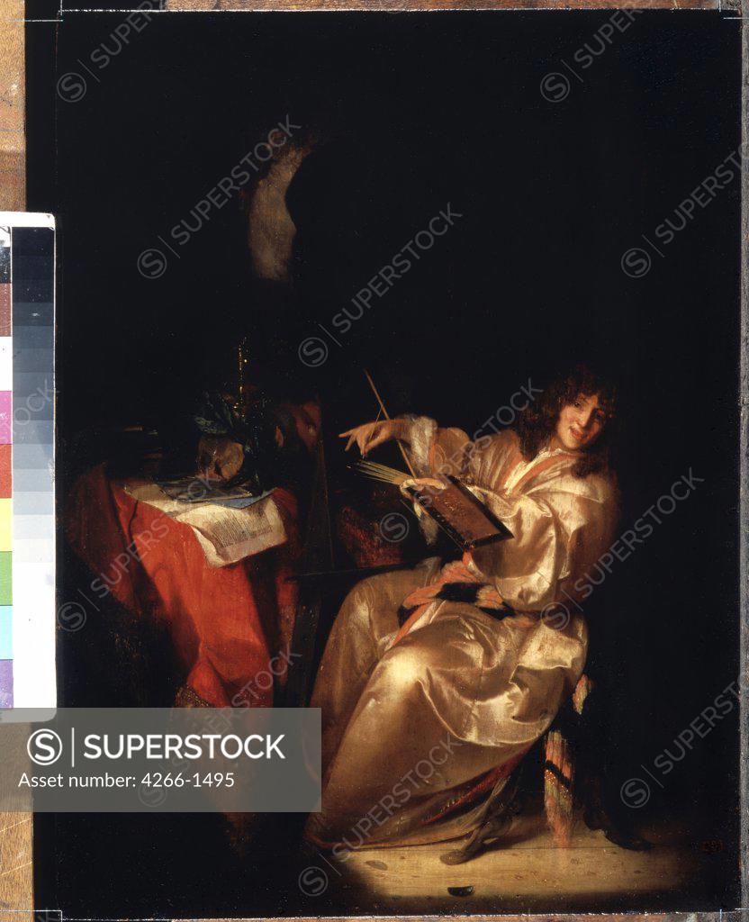 Stock Photo: 4266-1495 Sitting man by Adriaen van der Werff, oil on wood, 1696, 1659-1722, Russia, St. Petersburg, State Hermitage, 38, 5x29