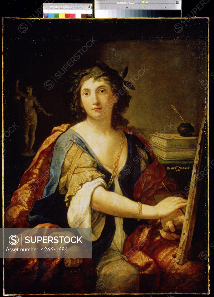 Stock Photo: 4266-1684 Allegory of Painting by Elisabetta Sirani, oil on canvas, 1658, 1638-1665, Bolognese School, Russia, Moscow, State A. Pushkin Museum of Fine Arts, 114x85
