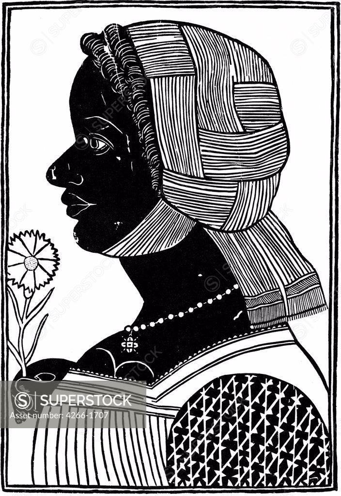 Stock Photo: 4266-1707 Woman head profile by Italian master, woodcut, 15th century, Russia, Moscow, State A. Pushkin Museum of Fine Arts