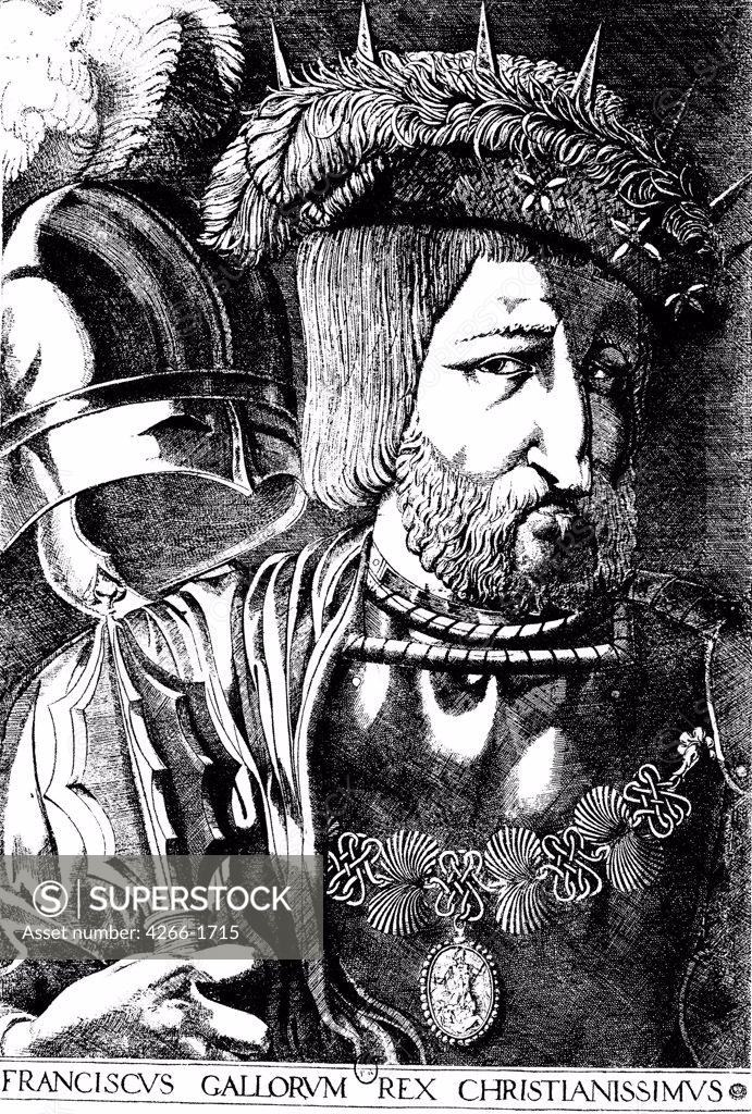 Stock Photo: 4266-1715 Francis I of France by Jacques Prevost, woodcut, 1536, 1521-1580, Russia, Moscow, State A. Pushkin Museum of Fine Arts