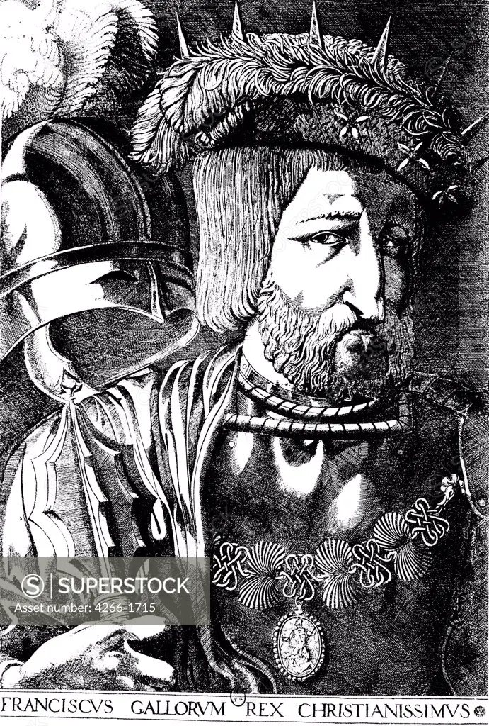 Francis I of France by Jacques Prevost, woodcut, 1536, 1521-1580, Russia, Moscow, State A. Pushkin Museum of Fine Arts