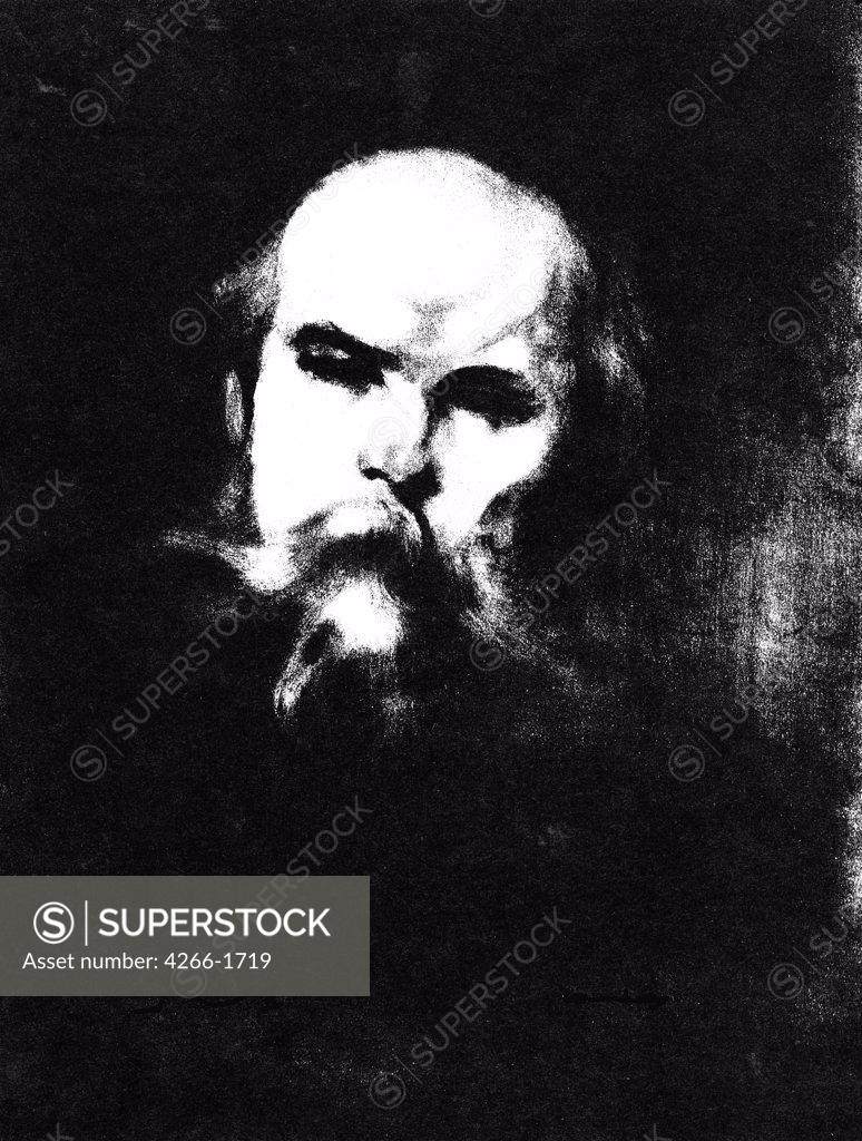Stock Photo: 4266-1719 Portrait of Paul Verlaine by Eugene Carriere, lithograph, 1896, 1849-1906, Russia, Moscow, State A. Pushkin Museum of Fine Arts