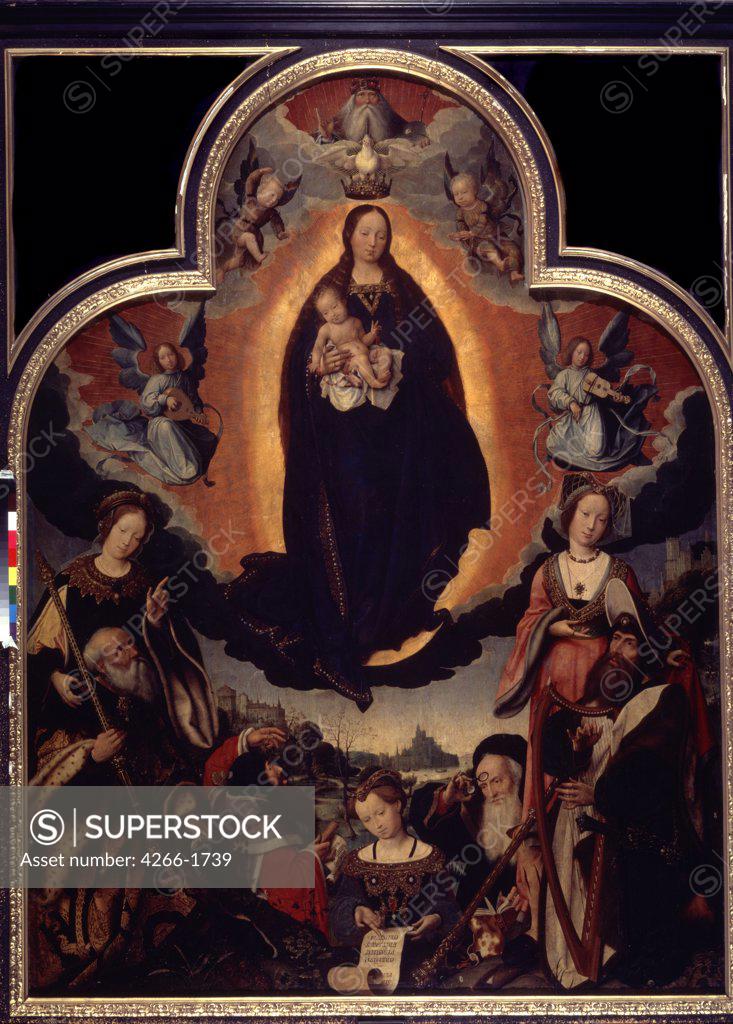 Stock Photo: 4266-1739 Coronation of Virgin Mary by Jan Provost (Provoost), oil on canvas, 1524, 1465-1529, Russia, St. Petersburg, State Hermitage, 203x151