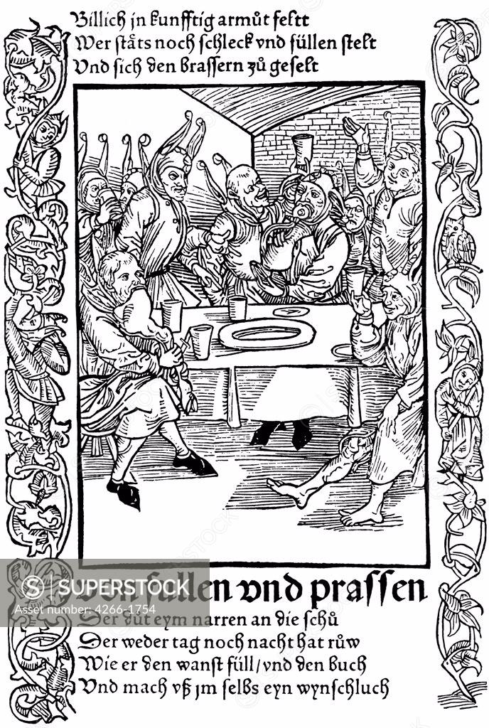 Stock Photo: 4266-1754 Book illustration by Albrecht Durer, woodcut, 1494, 1471-1528, Russia, Moscow, State A. Pushkin Museum of Fine Arts