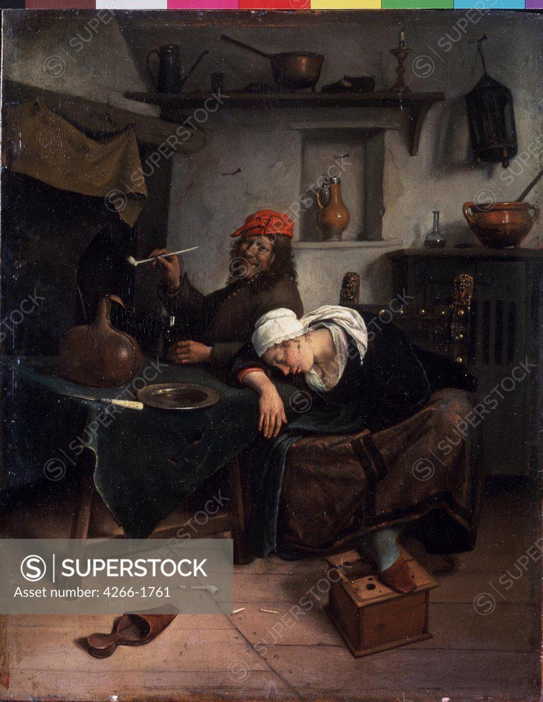 Stock Photo: 4266-1761 Tavern scene by Jan Havicksz Steen, oil on wood, 1660, 1626-1679, Russia, St. Petersburg, State Hermitage, 39x30