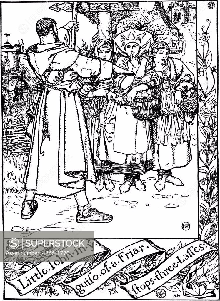 Stock Photo: 4266-1770 Robin Hood by Howard Pyle, woodcut, 1883, 1853-1911, Russia, Moscow, Russian State Library
