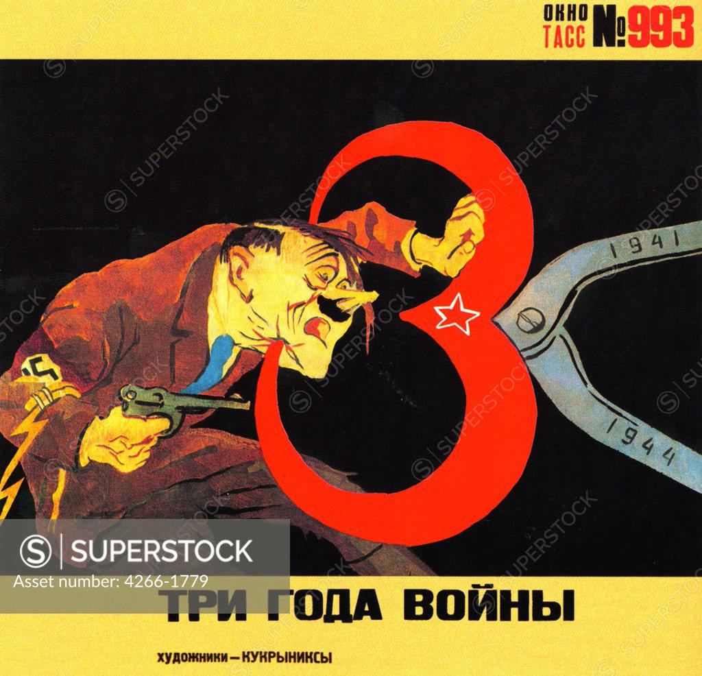 Stock Photo: 4266-1779 Kukryniksy (Art Group) (20th century) Russian State Library, Moscow 1944 Screenprinting Soviet political agitation art Russia History,Poster and Graphic design Poster