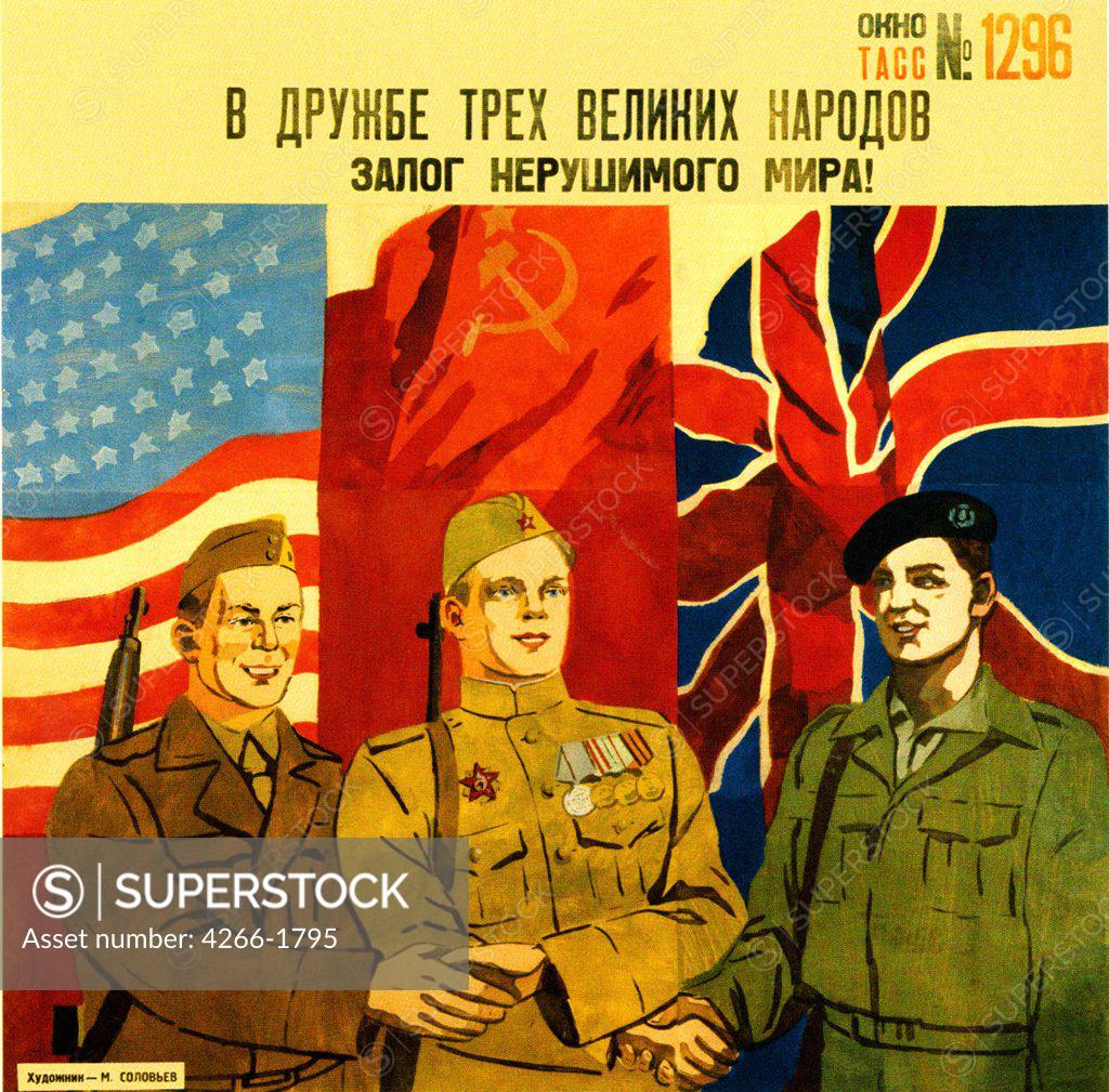 Stock Photo: 4266-1795 Solovyev, Michail Michailovich (1905-1990) Russian State Library, Moscow 1945 120,5x118 Screenprinting Soviet political agitation art Russia History,Poster and Graphic design Poster