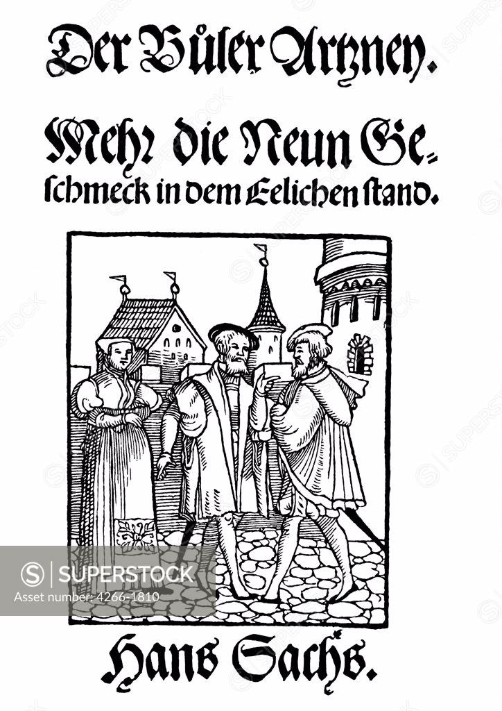 Stock Photo: 4266-1810 People on street by Anonymous, woodcut, 1550, Russia, Moscow, Russian State Library