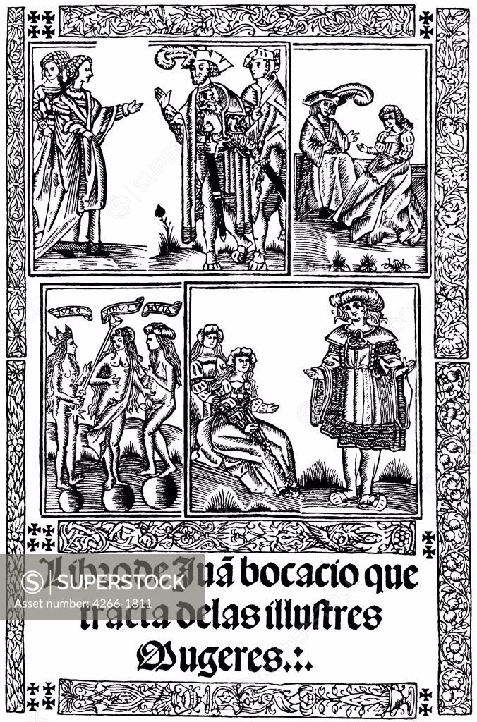 Stock Photo: 4266-1811 Giovanni Boccaccio by Italian master, woodcut, 1528, Russia, Moscow, Russian State Library