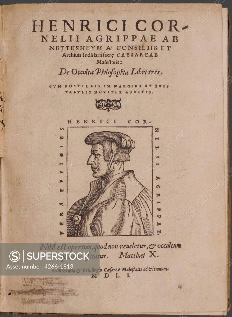 Stock Photo: 4266-1813 Heinrich Cornelius Agrippa by German master, woodcut, 1533, Russia, Moscow, Russian State Library
