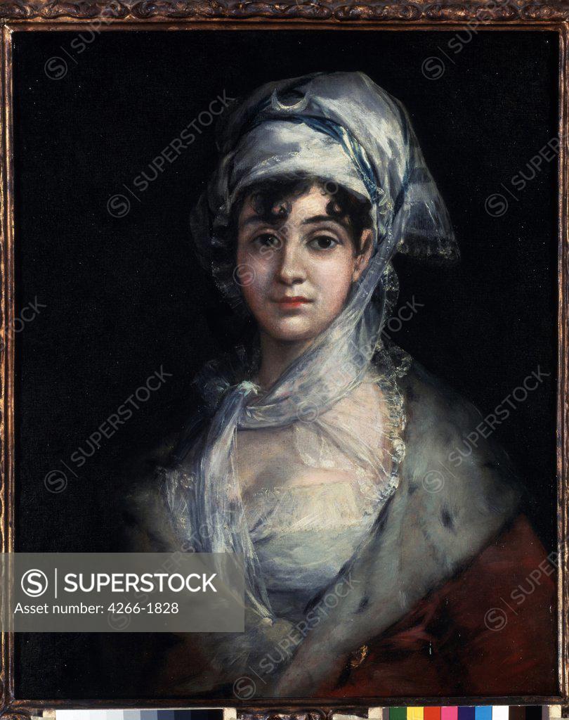 Stock Photo: 4266-1828 portrait of woman by Francisco de Goya, oil on canvas, 1810, 1746-1828, Russia, St. Petersburg, State Hermitage, 71x58