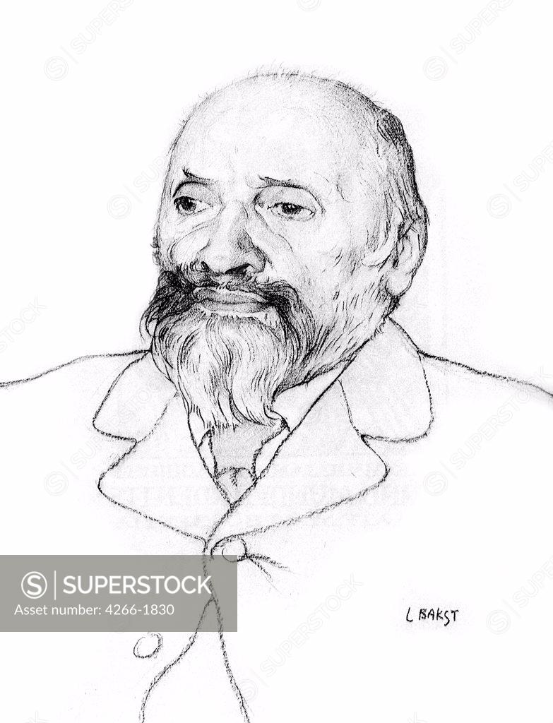 Stock Photo: 4266-1830 Portrait of Mily Balakirev by Leon Bakst, lithograph, 1907, 1866-1924, Russia, Moscow, State Tretyakov Gallery, 28, 6x21, 8