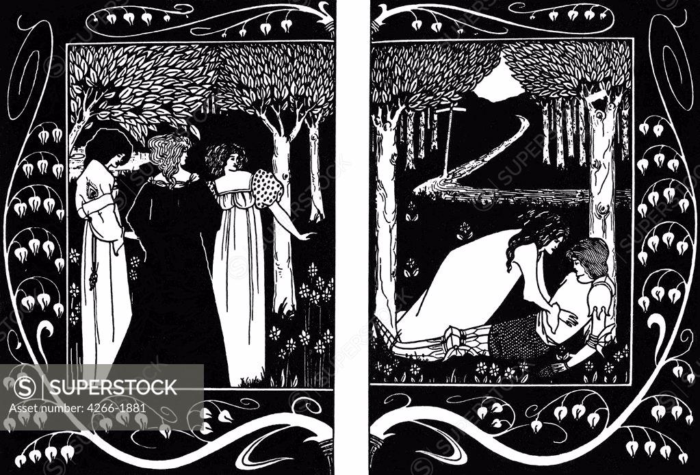 Stock Photo: 4266-1881 Knights Of Round Table by Aubrey Beardsley, ink on paper, 1893-1894, 1872–1898, Private Collection