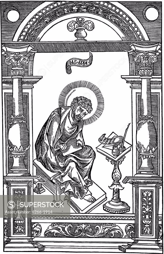 Stock Photo: 4266-1914 Jesus Christ by Ivan Fyodorov, woodcut, 1564, 1510-1583, Russia, Moscow, State A. Pushkin Museum of Fine Arts