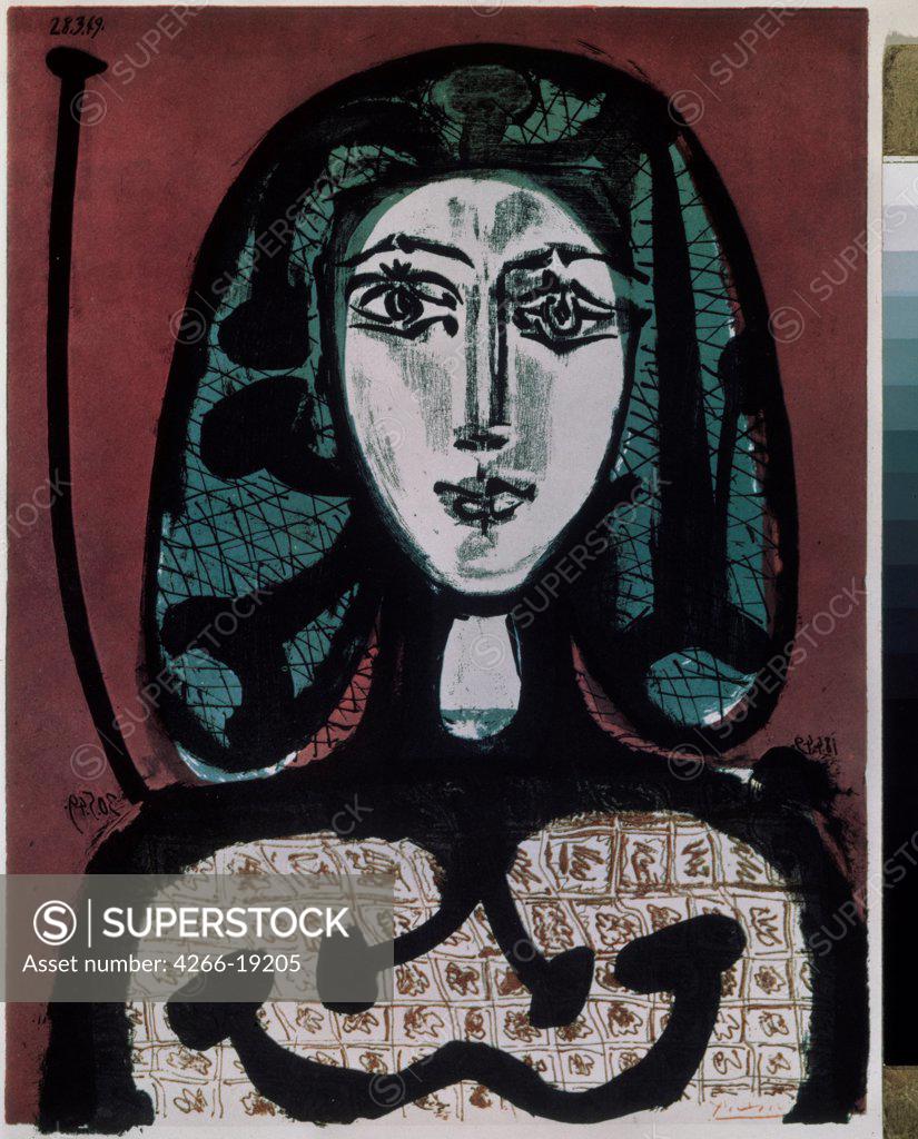 Stock Photo: 4266-19205 Woman with Green Hair by Picasso, Pablo (1881-1973)/ State A. Pushkin Museum of Fine Arts, Moscow/ 1949/ Spain/ Colour lithograph/ Modern/ Portrait,Genre