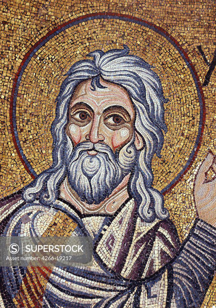 Stock Photo: 4266-19217 The Prophet Isaiah (Detail of Interior Mosaics in the St. Mark's Basilica) by Byzantine Master  / Saint Mark's Basilica, Venice/ 12th century/ Byzantium/ Mosaic/ Gothic/ Bible