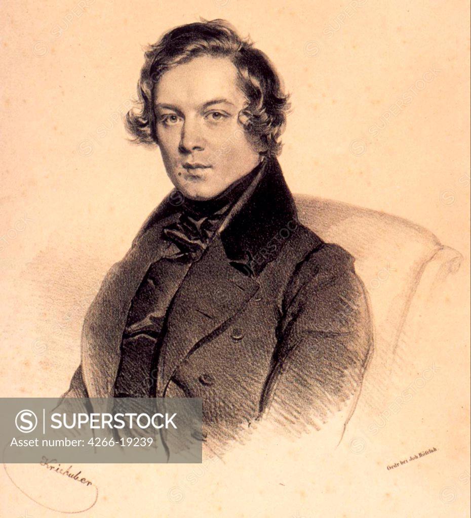 Stock Photo: 4266-19239 Robert Schumann (1810-1856) by Kriehuber, Josef (1800-1876)/ Private Collection/ 1839/ Germany/ Lithograph/ Romanticism/ Portrait