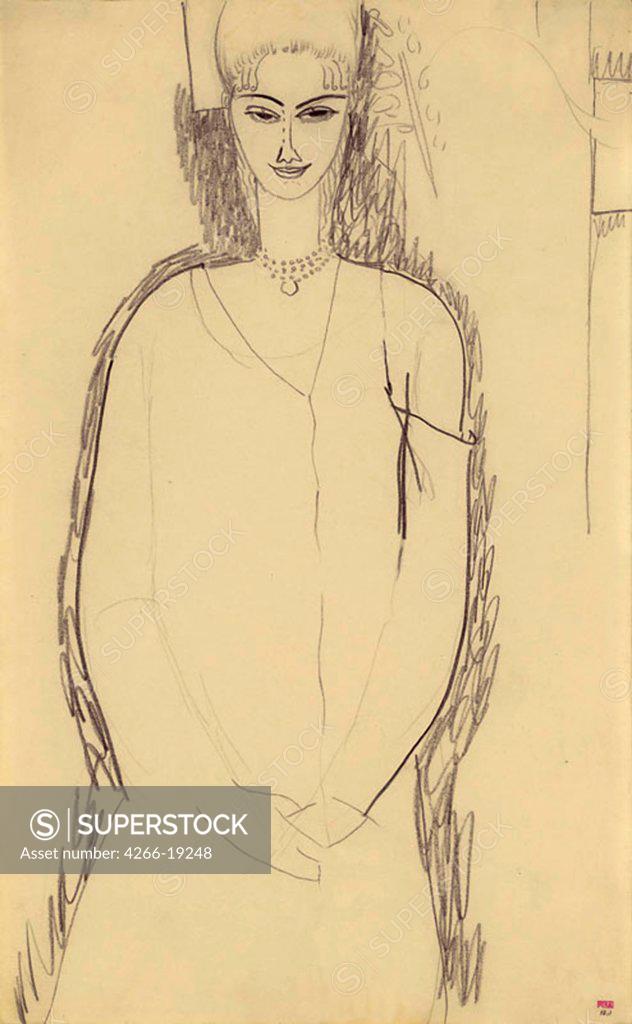 Stock Photo: 4266-19248 Anna Akhmatova by Modigliani, Amedeo (1884-1920)/ Private Collection/ 1911/ Italy/ Pencil on Paper/ Expressionism/ 42,9x26,4/ Portrait