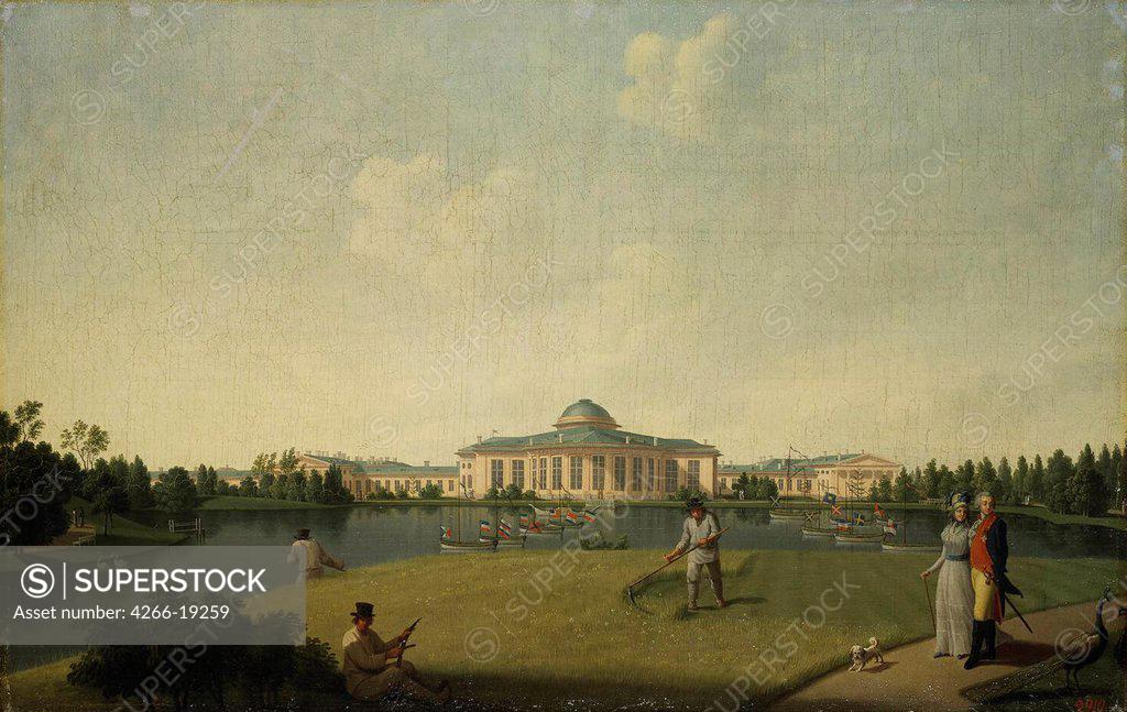 Stock Photo: 4266-19259 View of the Tauride Palace from the Garden by Paterssen, Benjamin (1748-1815)/ State Hermitage, St. Petersburg/ before 1797/ Sweden/ Oil on canvas/ Classicism/ 57,5x89,5/ Architecture, Interior,Landscape