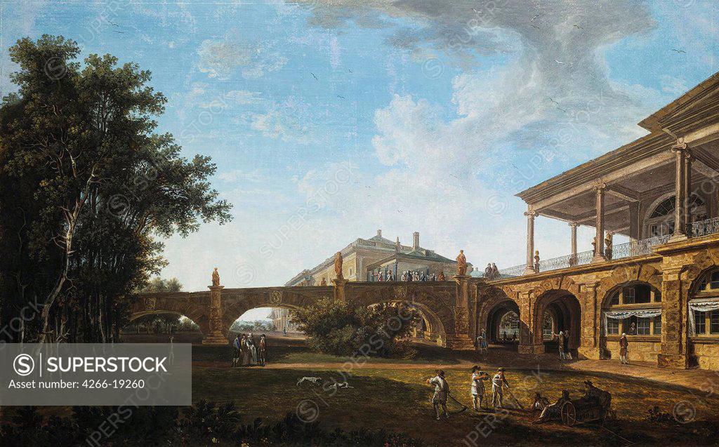 Stock Photo: 4266-19260 Ramp of the Cameron Gallery in the Park in Tsarskoye Selo by Petrov, Vasily Petrovich (1770-1810)/ State Hermitage, St. Petersburg/ 1794/ Russia/ Gouache on cardboard/ Classicism/ 49,1x78,4/ Architecture, Interior,Landscape
