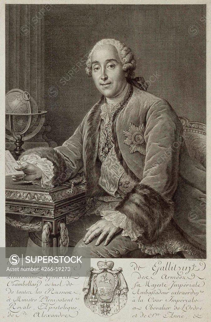 Stock Photo: 4266-19273 Portrait of Prince Dmitriy Mikhailovich Golitsyn (1721-1793) by Tardieu, Pierre Alexandre (1756-1844)/ State Hermitage, St. Petersburg/ 1762/ France/ Etching/ Rococo/ 53x39,5/ Portrait