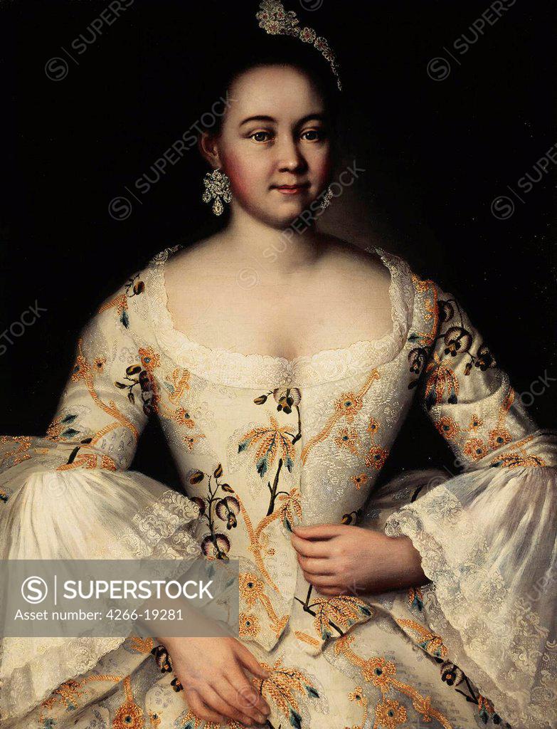 Stock Photo: 4266-19281 Portrait of Stepanida Yakovleva (1738-1781) by Vishnyakov, Ivan Yakovlevich (1699-1761)/ State Hermitage, St. Petersburg/ after 1757/ Russia/ Oil on canvas/ Rococo/ 90x72/ Portrait