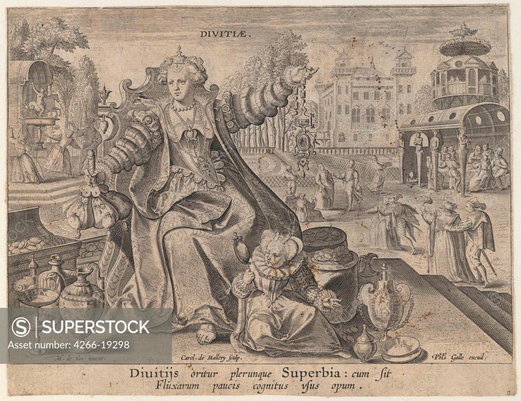 Stock Photo: 4266-19298 Riches (Divitiae) by Mallery, Karel van (1571-c. 1635)/ Private Collection/ ca. 1600/ Flanders/ Etching/ Baroque/ 17,5x22,5/ Mythology, Allegory and Literature