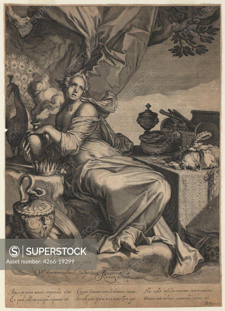 Stock Photo: 4266-19299 Allegory of the Vanity and Transitory Nature of Worldly Possessions by Swanenburgh, Willem van (1582-1616)/ Private Collection/ 1608/ Holland/ Etching/ Baroque/ 26x18,5/ Mythology, Allegory and Literature