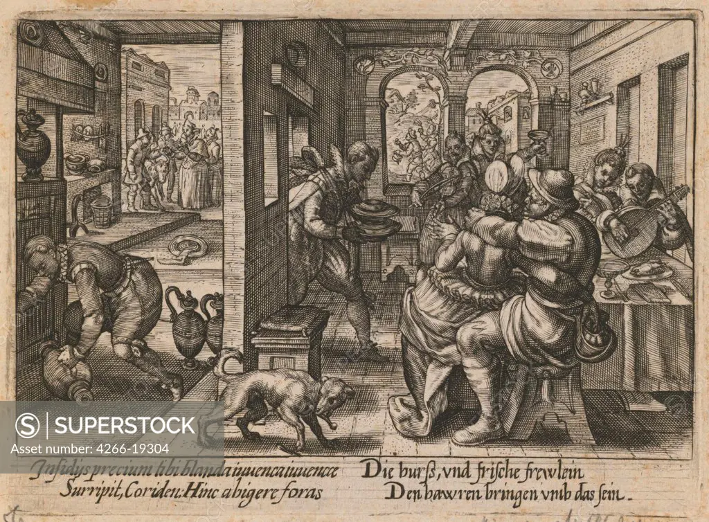Banquet with Musicians by Passe, Crispijn van de, the Elder (1564-1637)/ Private Collection/ ca. 1600/ The Netherlands/ Etching/ Baroque/ 10x14/ Genre