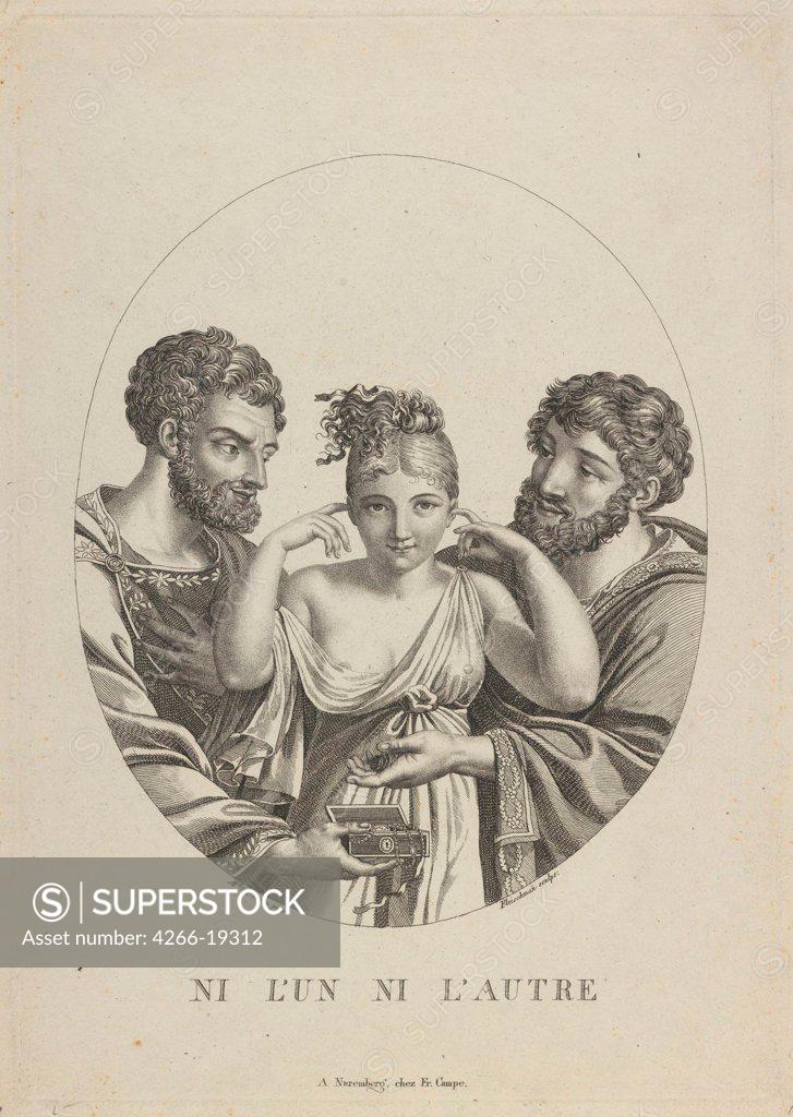 Stock Photo: 4266-19312 None of the two (Ni L'Un, Ni L'Autre) by Fleischmann, Friedrich (1791-1834)/ Private Collection/ Early 19th cen./ Germany/ Etching/ Romanticism/ 33x23/ Genre,Mythology, Allegory and Literature