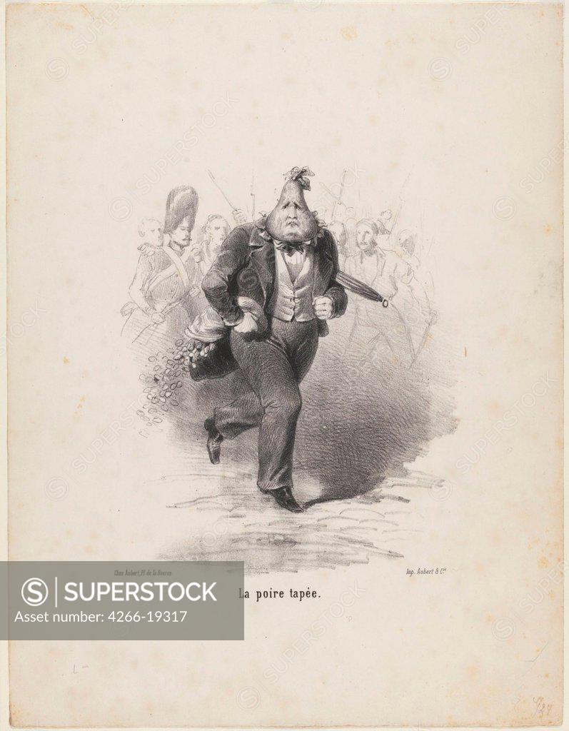 Stock Photo: 4266-19317 La Poire Tapee by Anonymous  / Private Collection/ ca 1848/ France/ Lithograph/ Caricature/ 20x16/ History