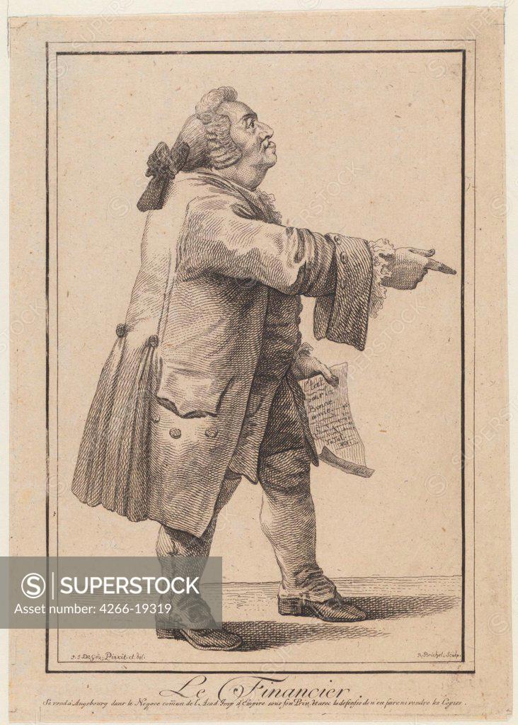 Stock Photo: 4266-19319 Le Financier (The Financier) by Goez, Joseph Franz, von (1754-1815)/ Private Collection/ 1784/ Germany/ Copper engraving/ Satire/ 23,5x16,2/ Genre