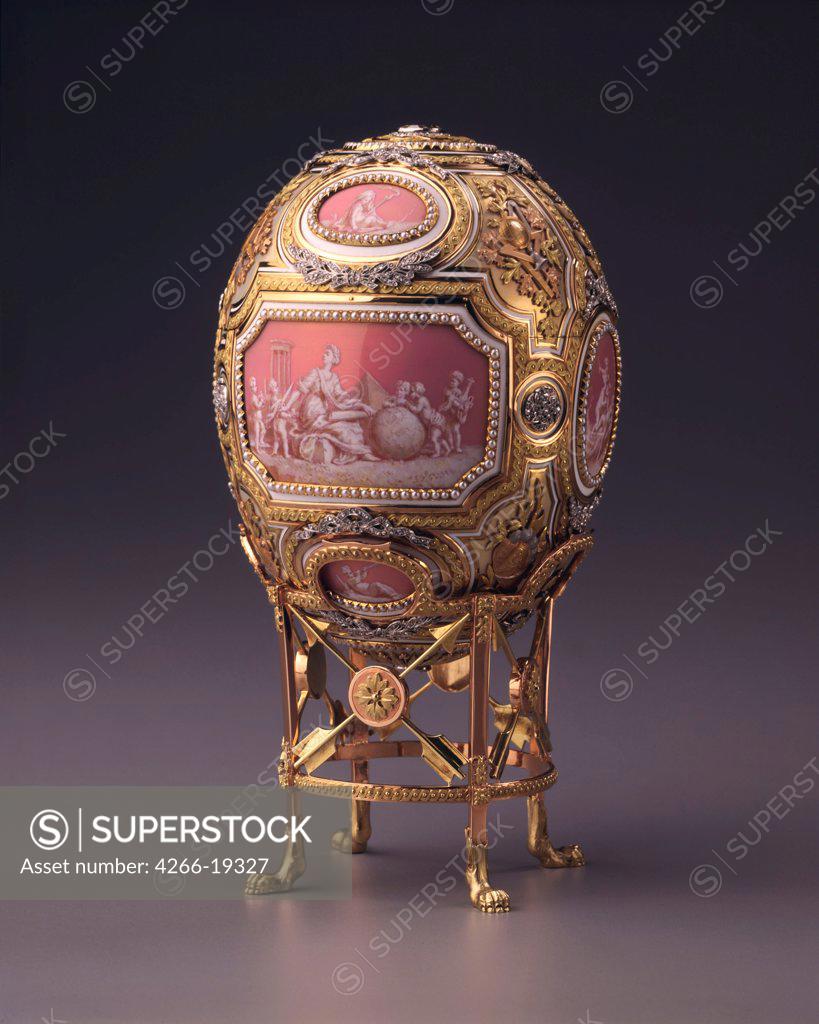 Stock Photo: 4266-19327 Catherine the Great Easter Egg by Wigstrom, Henrik Immanuel, (Faberge manufacture) (active Early 20th cen.)/ Hillwood Museum, Washington/ 1914/ Russia/ Gold, enamel, gems/ Art Nouveau/ H 12,1/ Objects