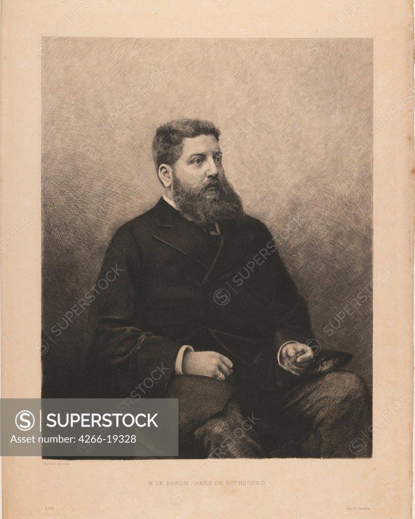 Stock Photo: 4266-19328 Portrait of James-Edouard de Rothschild (1844-1881) by Mordant, Daniel Charles Marie (1853-1914)/ Private Collection/ 1870s/ France/ Etching/ Academic art/ 31,5x25/ Portrait