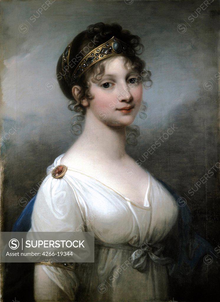 Stock Photo: 4266-19344 Portrait of Queen Louise of Prussia (1776-1810) by Grassi, Jozef (1757-1838)/ Stiftung Preu?ische Schlosser und Garten Berlin-Brandenburg/ 1802/ Austria/ Oil on canvas/ Classicism/ Portrait