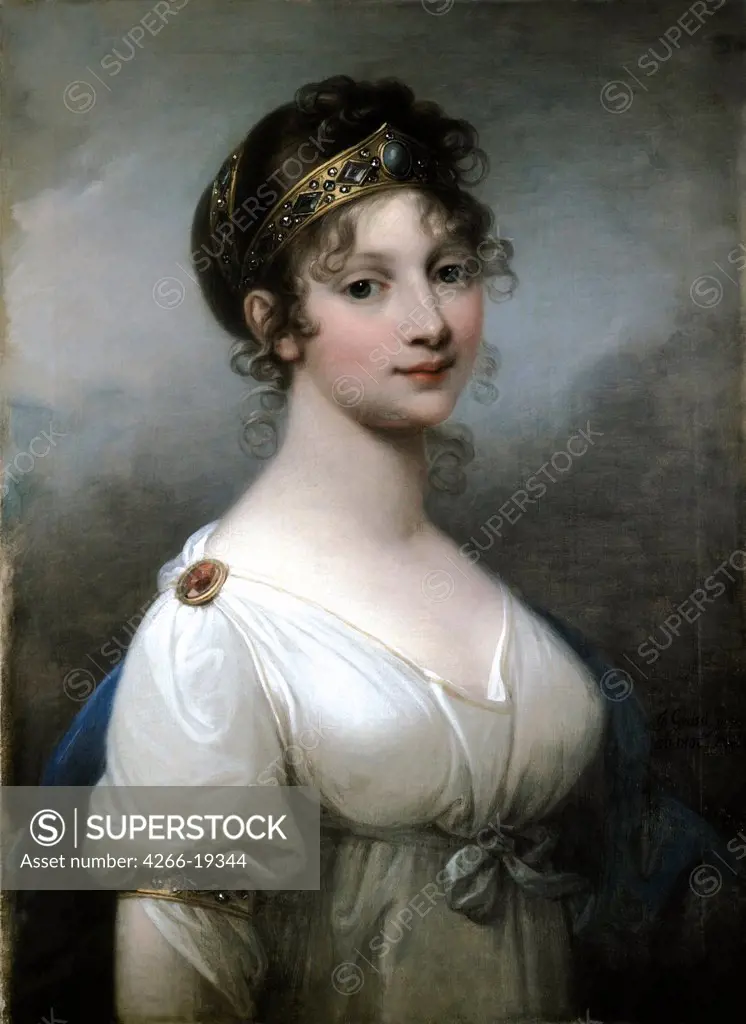 Portrait of Queen Louise of Prussia (1776-1810) by Grassi, Jozef (1757-1838)/ Stiftung Preu?ische Schlosser und Garten Berlin-Brandenburg/ 1802/ Austria/ Oil on canvas/ Classicism/ Portrait