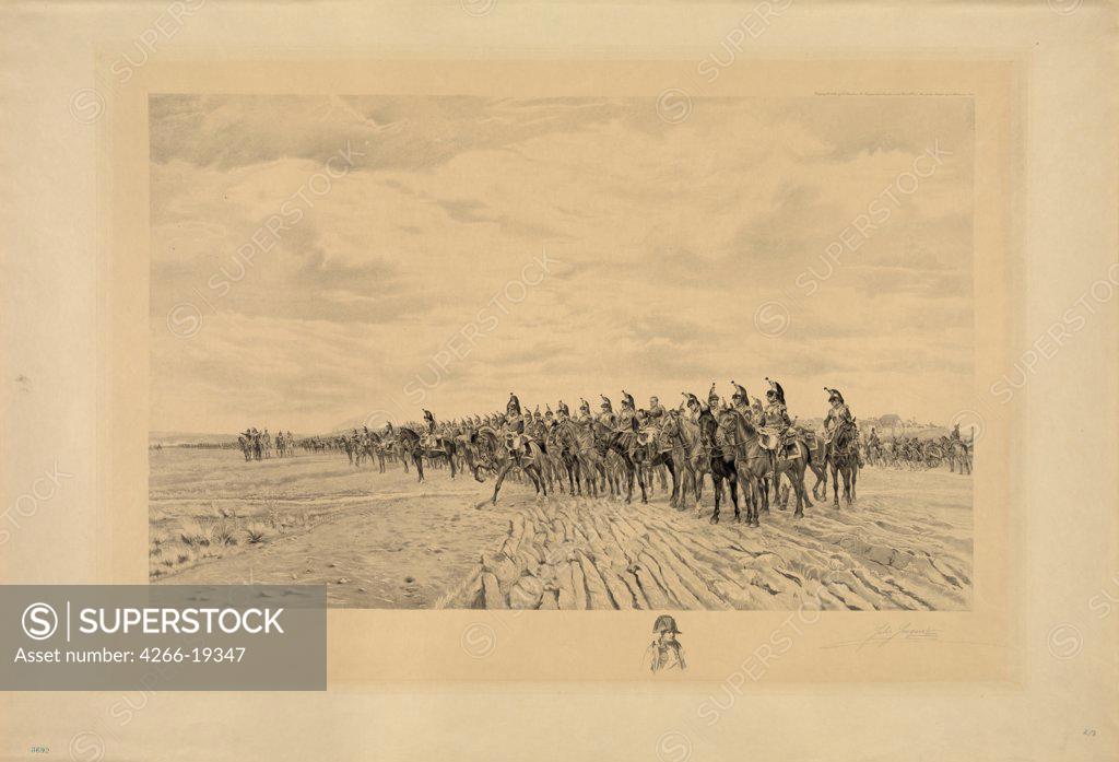 Stock Photo: 4266-19347 Napoleon Bonaparte at Austerlitz by Jacquet, Jules (1841-1913)/ State Borodino War and History Museum, Moscow/ 1894/ France/ Lithograph/ Academic art/ History