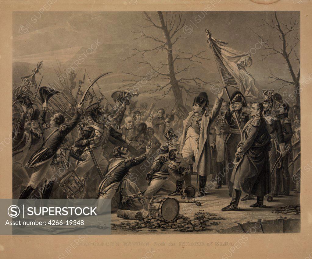 Stock Photo: 4266-19348 Napoleon Returning from the Island of Elba on March 7, 1815 by Sanders, George (1837-1866)/ State Borodino War and History Museum, Moscow/ England/ Lithograph/ Classicism/ 49,8x59,8/ History