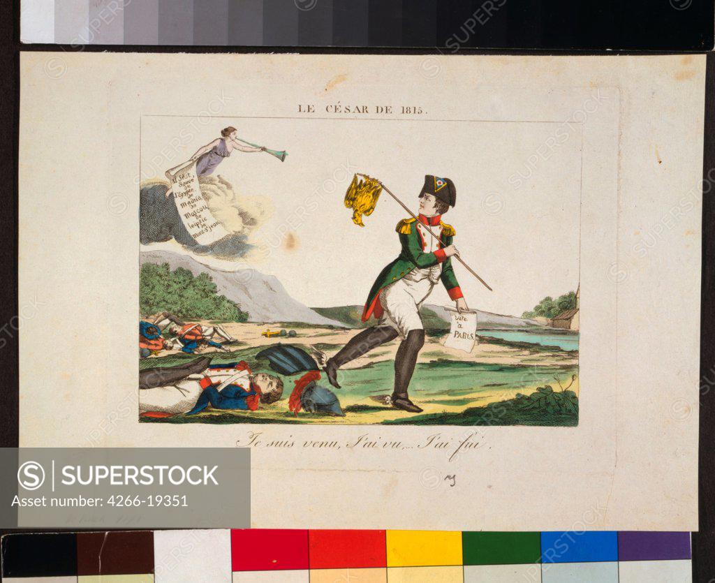 Stock Photo: 4266-19351 Le Cesar de 1815 (Napoleon as Caesar of 1815) by Anonymous  / State Borodino War and History Museum, Moscow/ 1815/ France/ Colour lithograph/ Caricature/ History
