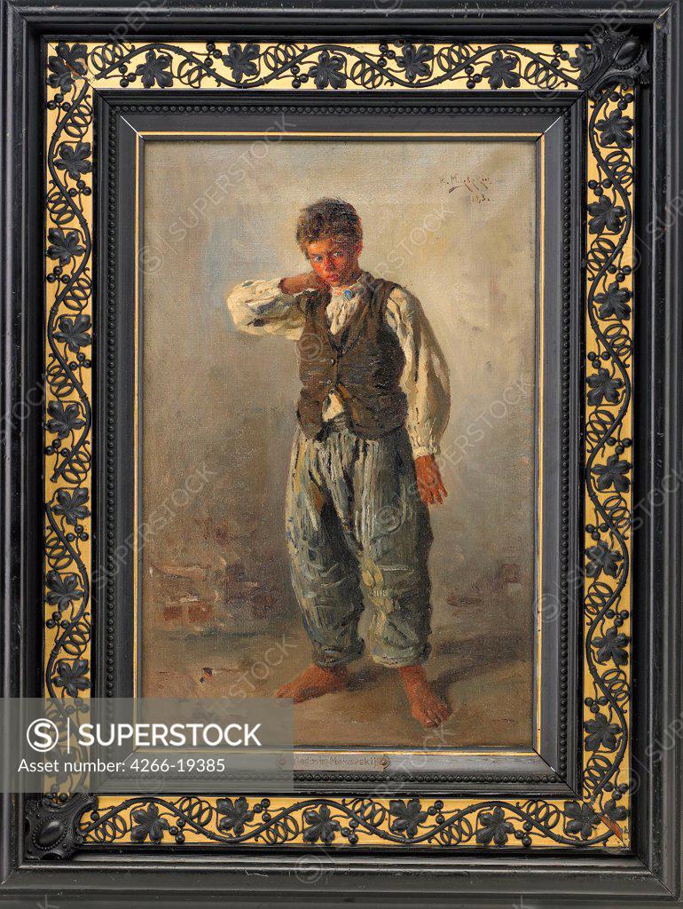 Stock Photo: 4266-19385 The Young Urchin by Makovsky, Vladimir Yegorovich (1846-1920)/ Private Collection/ 1883/ Russia/ Oil on canvas/ Realism/ 33x21,5/ Genre