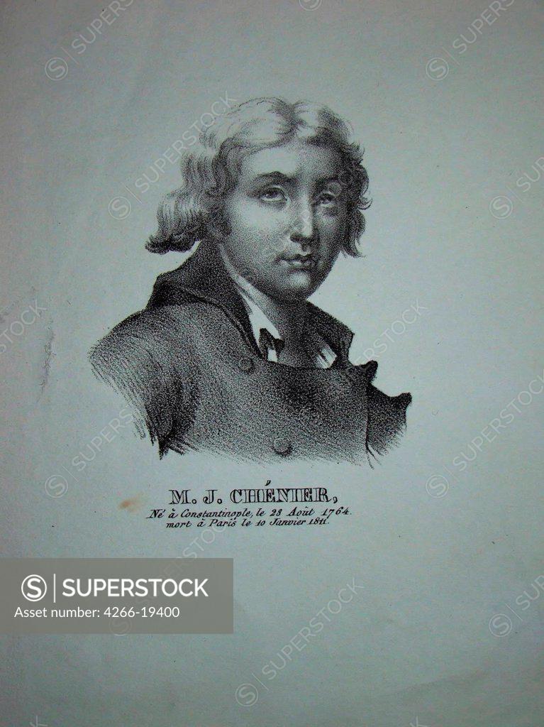 Stock Photo: 4266-19400 Portrait of the poet and dramatist Marie-Joseph Chenier (1764-1811) by Anonymous  / Private Collection/ France/ Etching/ Classicism/ Portrait