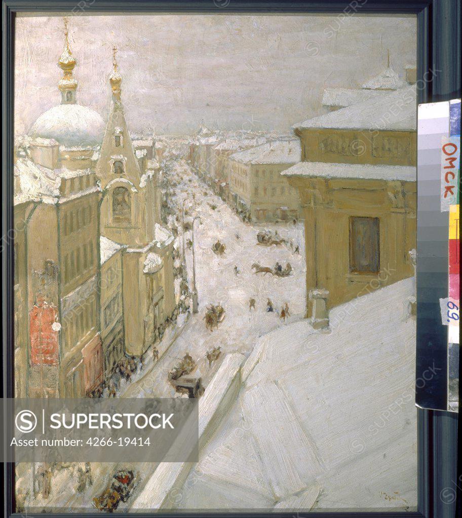 Stock Photo: 4266-19414 A Moscow Street. Petrovka by Grabar, Igor Emmanuilovich (1871-1960)/ Regional M. Vrubel Art Museum, Omsk/ Russia/ Oil on cardboard/ Postimpressionism/ 59,7x48,5/ Landscape