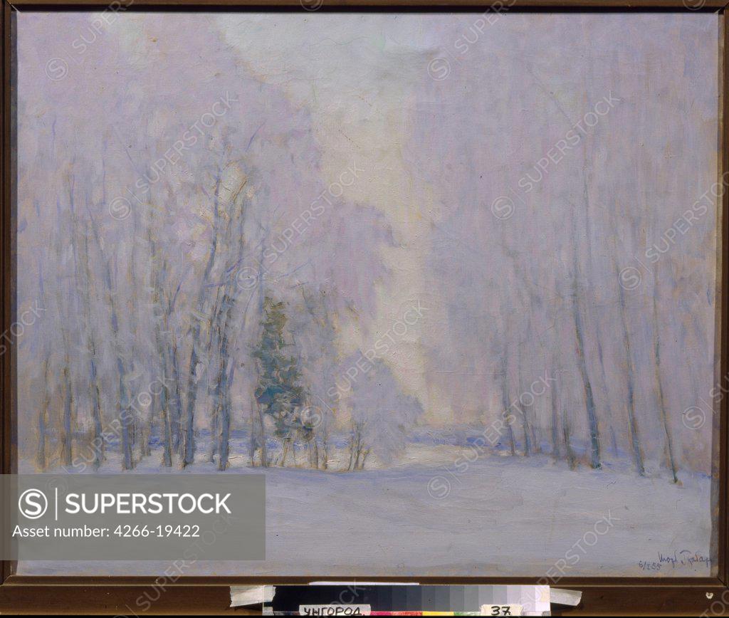 Stock Photo: 4266-19422 Hoarfrost against straw-coloured sky by Grabar, Igor Emmanuilovich (1871-1960)/ Regional Art Museum, Uzhgorod/ 1955/ Russia/ Oil on canvas/ Modern/ 72,5x89/ Landscape