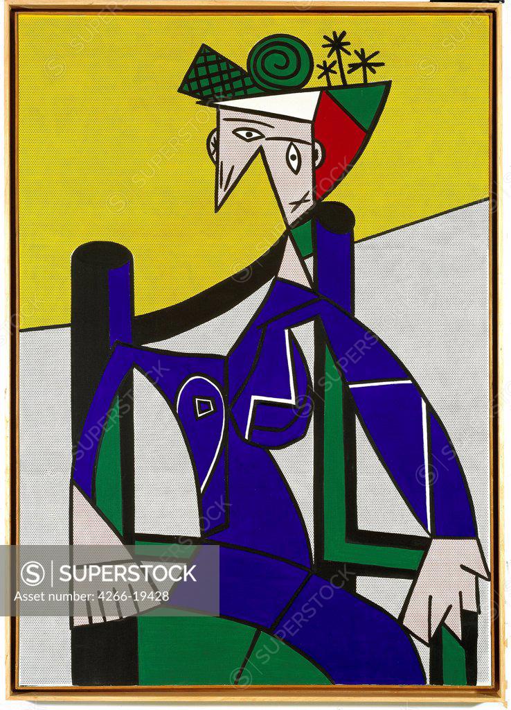 Stock Photo: 4266-19428 Femme dans un fauteuil by Lichtenstein, Roy (1923_1997)/ Museum Frieder Burda, Baden-Baden/ 1963/ The United States/ Oil and synthetic polymer paint on canvas/ Pop-Art/ 172,7x122/ Genre