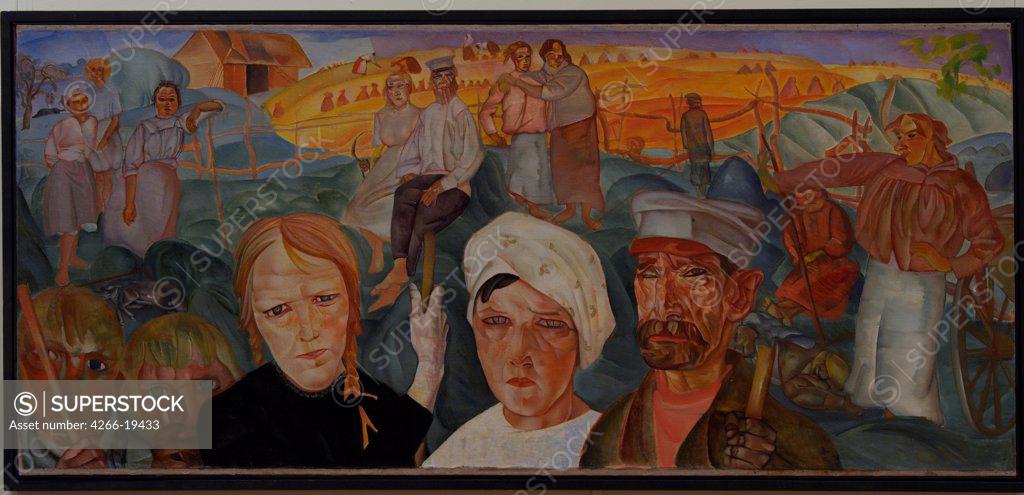 Stock Photo: 4266-19433 Peasant Land by Grigoriev, Boris Dmitryevich (1886-1939)/ State Russian Museum, St. Petersburg/ 1917/ Russia/ Oil on canvas/ Expressionism/ 90x215/ Genre