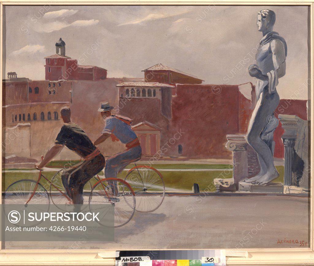 Stock Photo: 4266-19440 Italian workers travel by bicycle by Deineka, Alexander Alexandrovich (1899-1969)/ State Art Gallery, Lviv/ 1935/ Russia/ Oil on canvas/ Soviet Art/ 80x101/ Genre